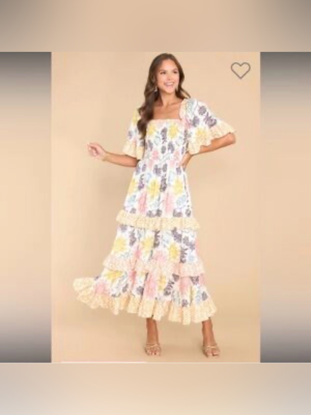 AURA Floral Smocked Tiered Maxi Dress Boho Cottagecore Size M NWOT